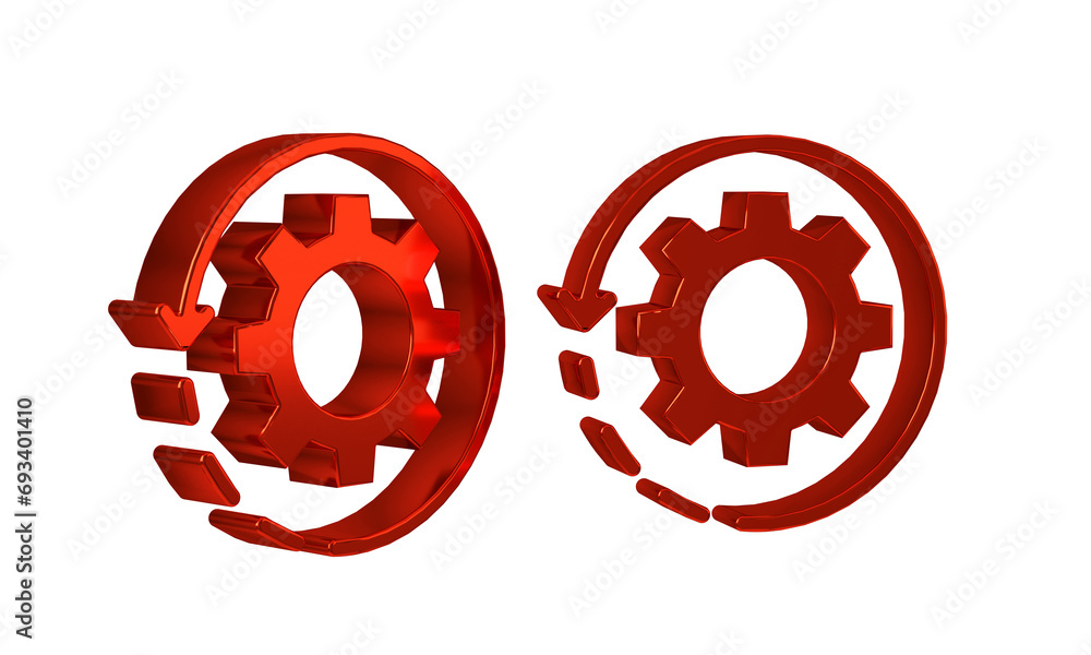 Poster red gear and arrows as workflow concept icon isolated on transparent background. gear reload sign.