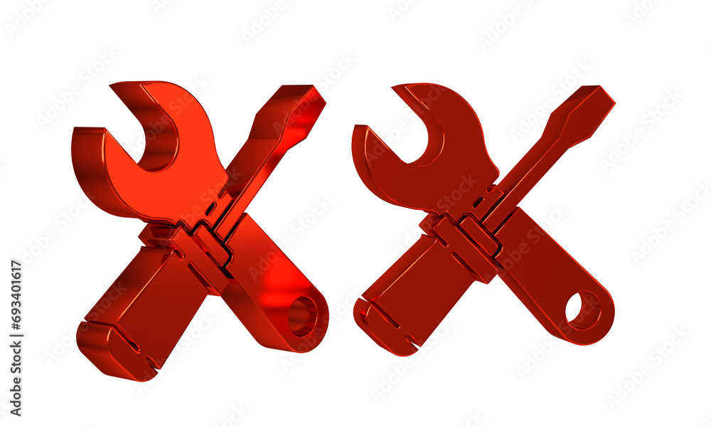 Poster red screwdriver and wrench spanner tools icon isolated on transparent background. service tool symbo