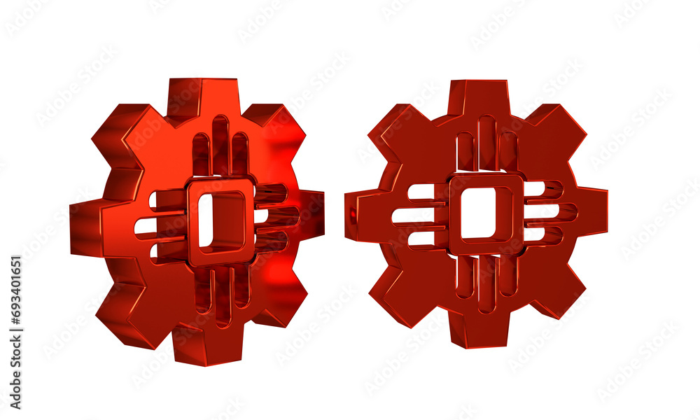 Aufkleber red processor icon isolated on transparent background. cpu, central processing unit, microchip, micr