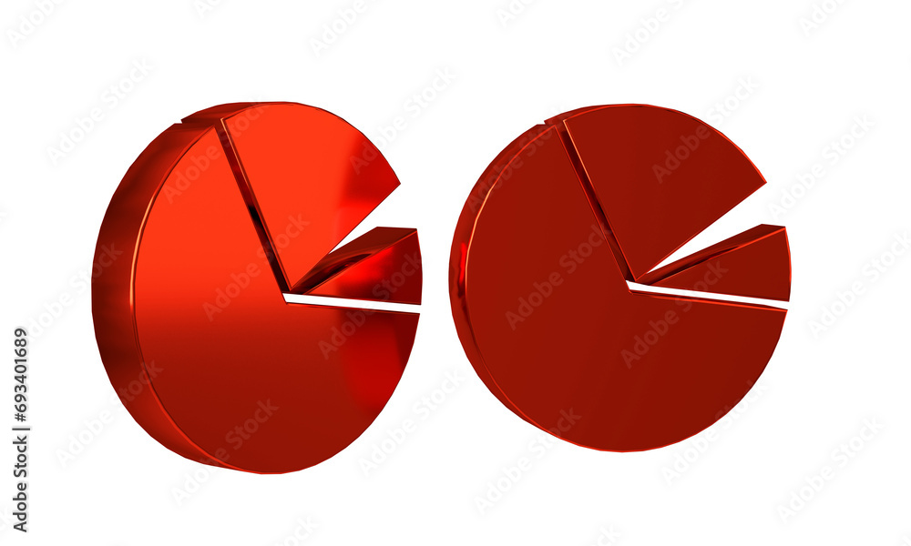Poster red pie chart infographic icon isolated on transparent background. diagram chart sign.