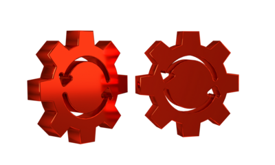 Red Gear and arrows as workflow concept icon isolated on transparent background. Gear reload sign.