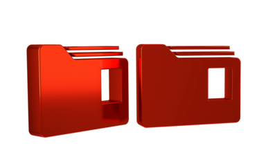 Red Document folder icon isolated on transparent background. Accounting binder symbol. Bookkeeping management.