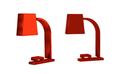 Red Table lamp icon isolated on transparent background. Table office lamp.