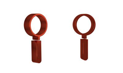Red Magnifying glass icon isolated on transparent background. Search, focus, zoom, business symbol.