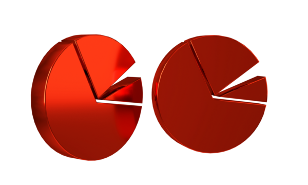 Red Pie chart infographic icon isolated on transparent background. Diagram chart sign.