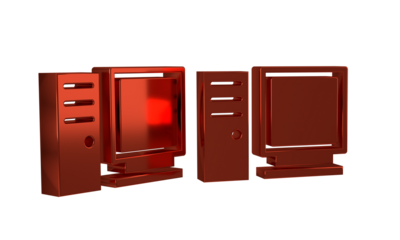Red Computer monitor icon isolated on transparent background. PC component sign.