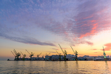 Fototapeta na wymiar Port of Kobe at sunset in Kobe city Hyogo Prefecture Japan.