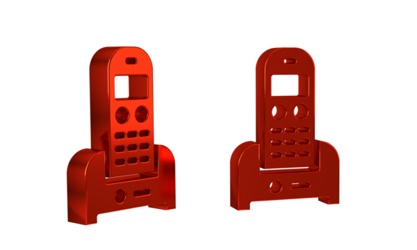 Red Telephone icon isolated on transparent background. Landline phone.