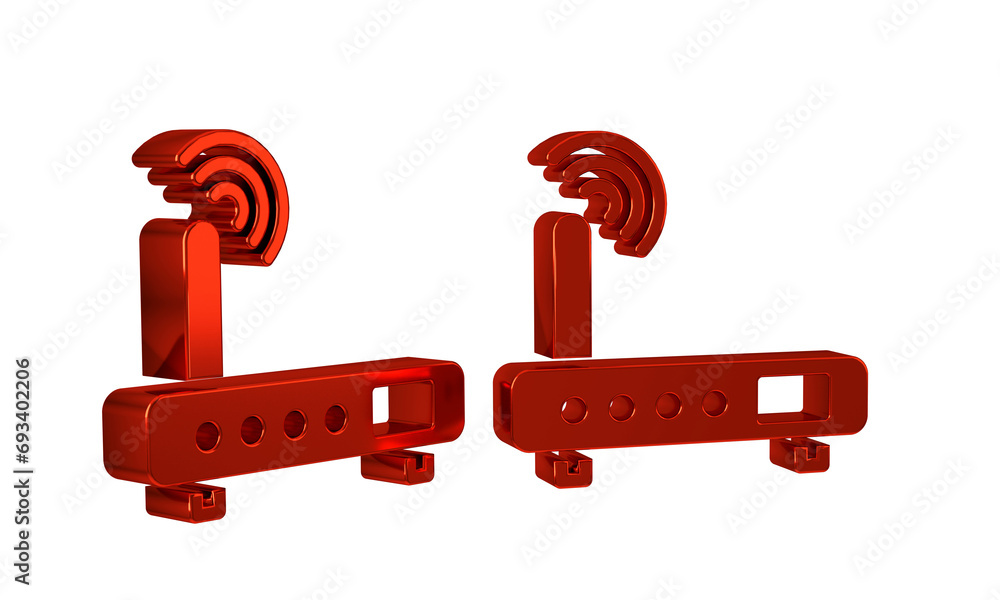 Poster red router and wi-fi signal icon isolated on transparent background. wireless ethernet modem router.