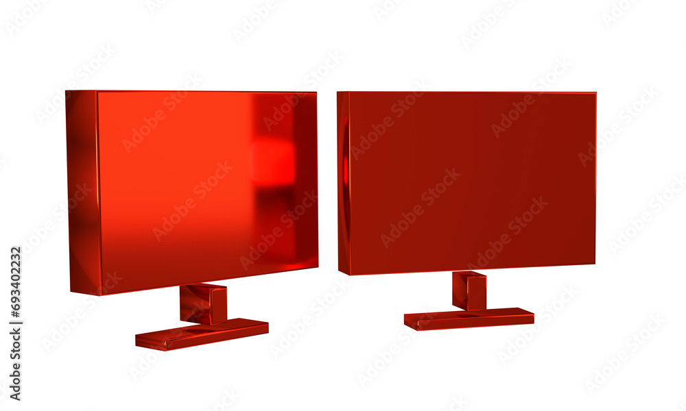 Poster red computer monitor screen icon isolated on transparent background. electronic device. front view.