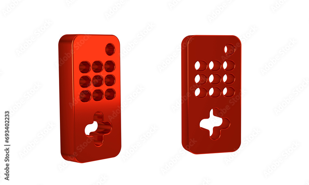 Poster red remote control icon isolated on transparent background.