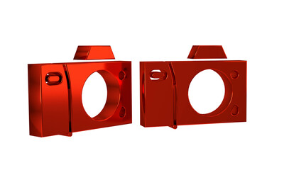 Red Photo camera icon isolated on transparent background. Foto camera icon.