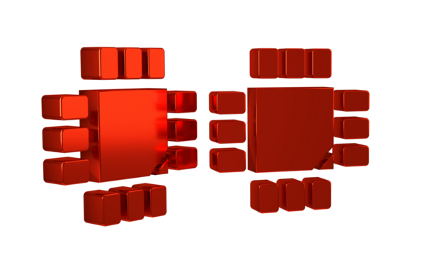 Red Computer processor with microcircuits CPU icon isolated on transparent background. Chip or cpu with circuit board. Micro processor.