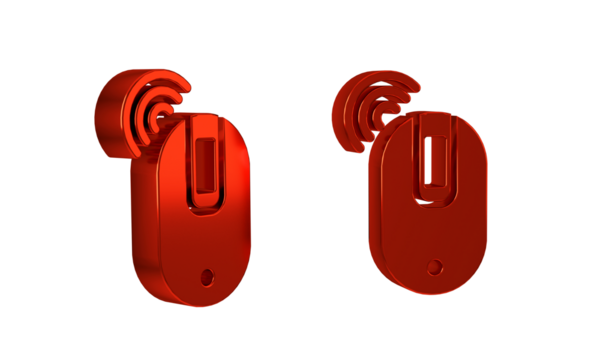 Red Wireless computer mouse icon isolated on transparent background. Optical with wheel symbol.