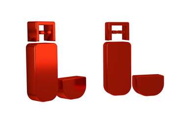 Red USB flash drive icon isolated on transparent background.