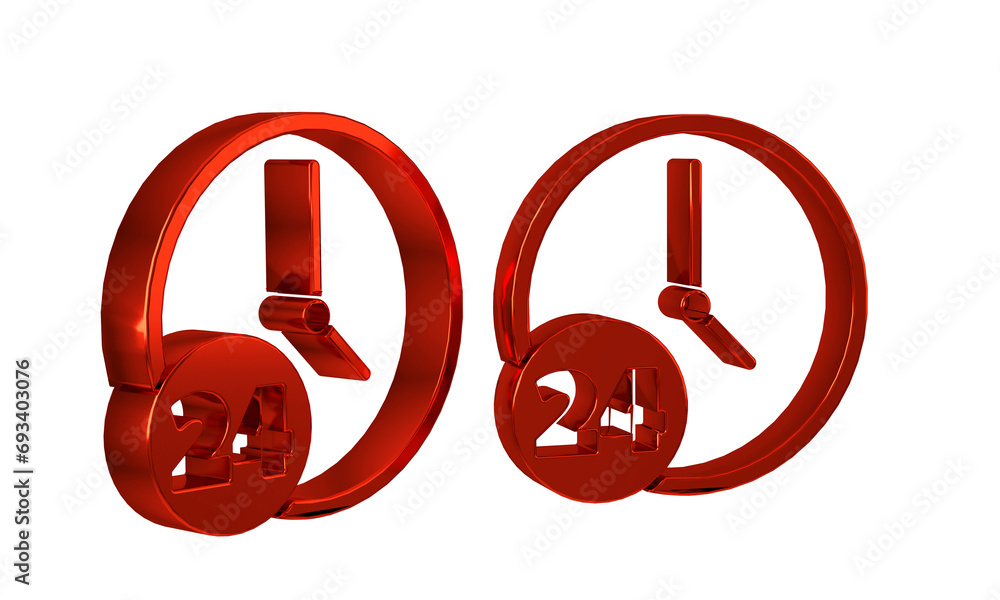 Poster red clock 24 hours icon isolated on transparent background. all day cyclic icon. 24 hours service sy