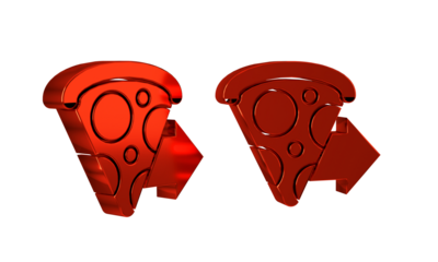 Red Online ordering and fast pizza delivery icon isolated on transparent background.