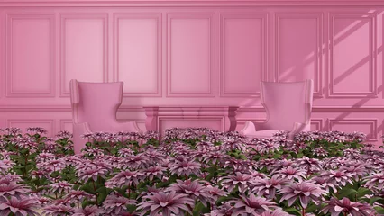 Fotobehang Fluor Roze Flower in the room. 3D illustration, 3D rendering   © wichuda