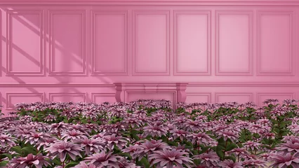 Fotobehang Fluor Roze Flower in the room. 3D illustration, 3D rendering   © wichuda