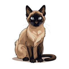 Siamese cat with blue eyes sitting on white background. Vector illustration.