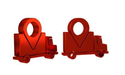 Red Delivery tracking icon isolated on transparent background. Parcel tracking.