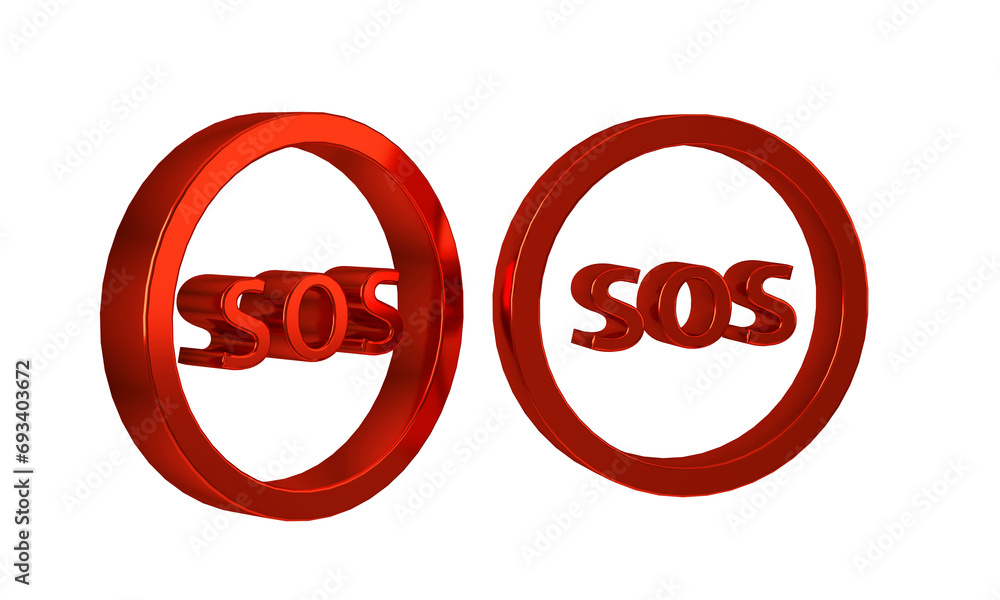 Poster red location with sos icon isolated on transparent background. sos call marker. map pointer sign.