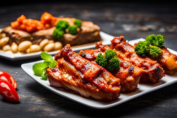 grilled pork ribs with vegetables