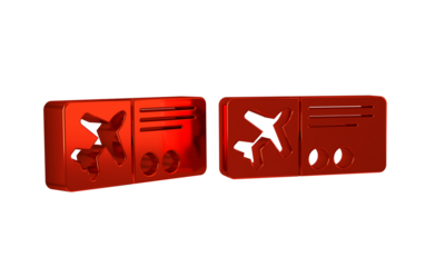 Red Airline ticket icon isolated on transparent background. Plane ticket.