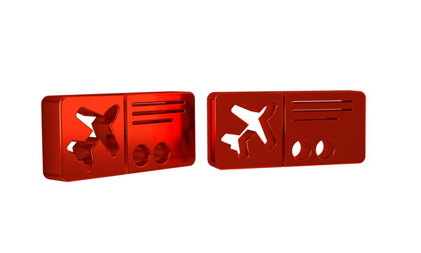 Red Airline ticket icon isolated on transparent background. Plane ticket.