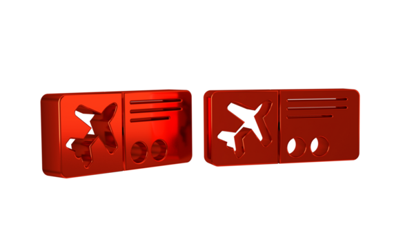 Red Airline ticket icon isolated on transparent background. Plane ticket.