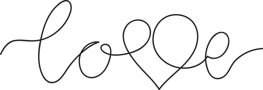 Naklejki love one line drawing, minimalistic line art vector illustration for valentine`s day greeting cards, wedding decoration, web banner or background