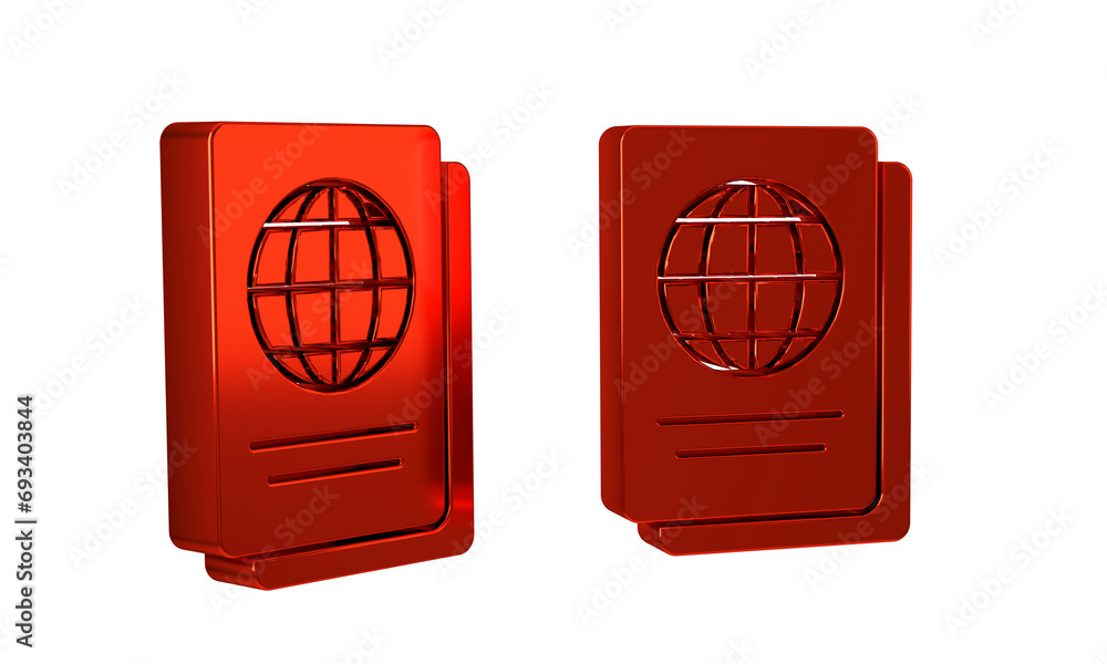 Poster red passport with biometric data icon isolated on transparent background. identification document.