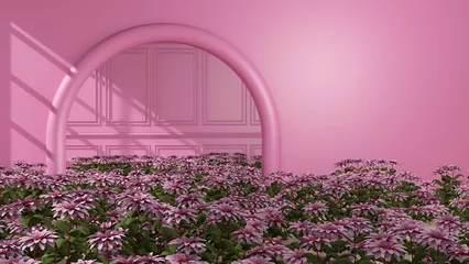 Fotobehang Fluor Roze Flower in the room. 3D illustration, 3D rendering   © wichuda