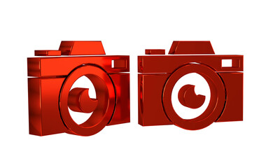 Red Photo camera icon isolated on transparent background. Foto camera icon.