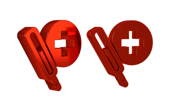 Red Medical thermometer for medical examination icon isolated on transparent background.