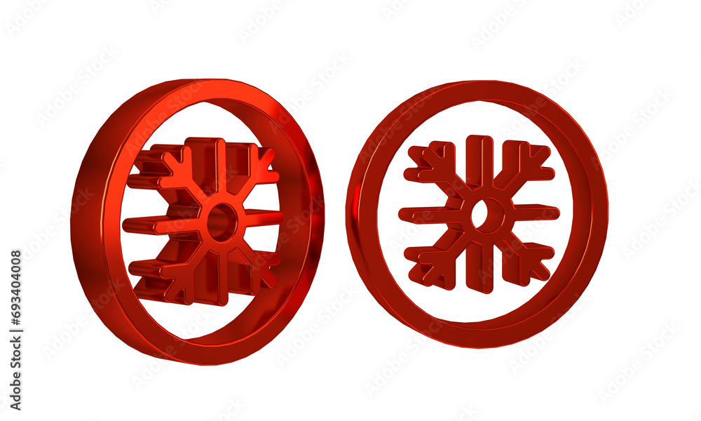 Poster red snowflake icon isolated on transparent background.