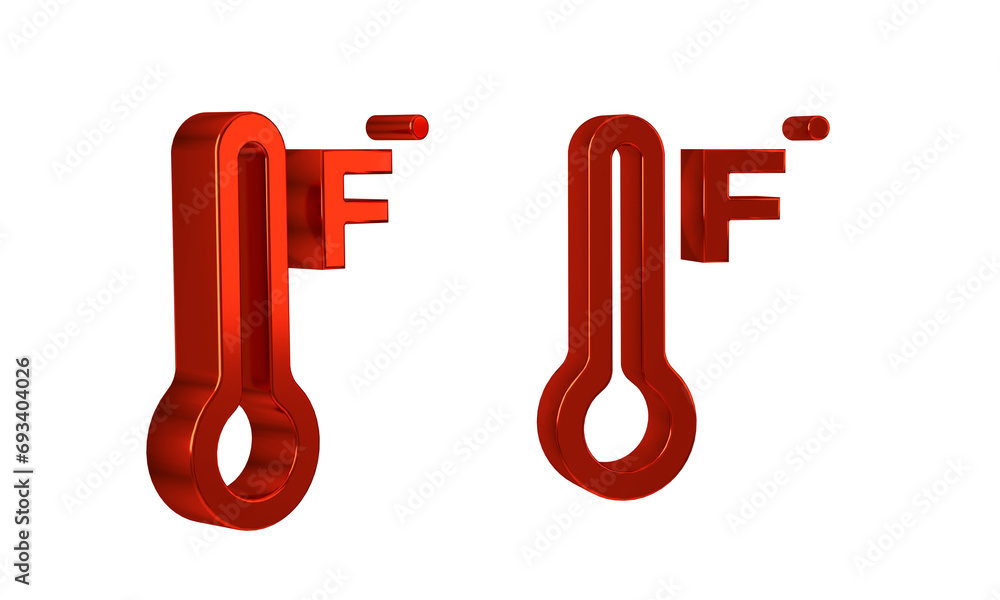 Poster red meteorology thermometer measuring heat and cold icon isolated on transparent background. tempera