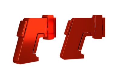 Red Digital contactless thermometer with infrared light icon isolated on transparent background.