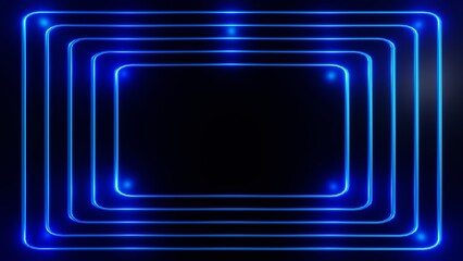 Blue rectangle glowing photo frame, blue glowing neon light frame wallpaper, Glowing frame on black background 