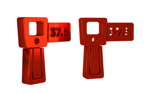 Red Digital contactless thermometer with infrared light icon isolated on transparent background.