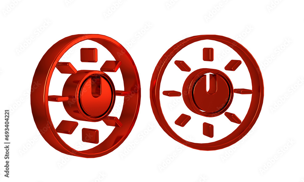 Poster red dial knob level technology settings icon isolated on transparent background. volume button, soun