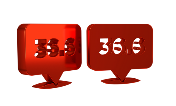 Red Medical thermometer showing normal temperature icon isolated on transparent background.