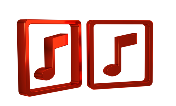 Red Music note, tone icon isolated on transparent background.