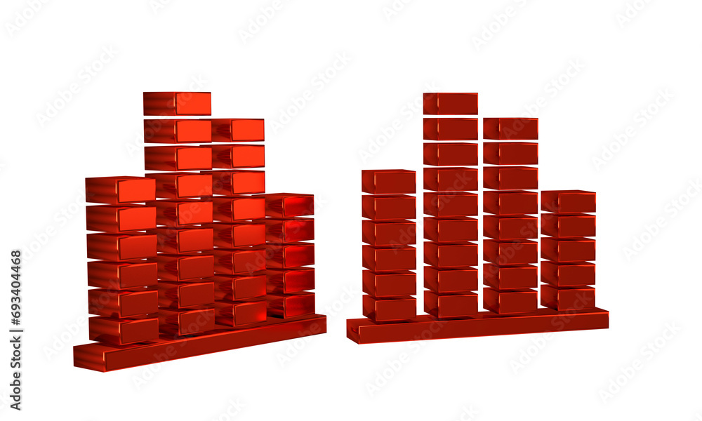 Poster red music equalizer icon isolated on transparent background. sound wave. audio digital equalizer tec