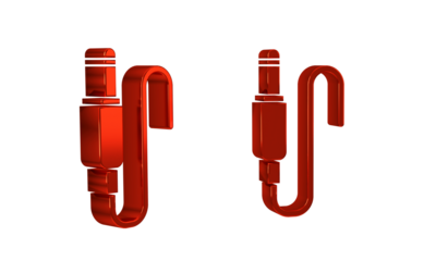 Red Audio jack icon isolated on transparent background. Audio cable for connection sound equipment. Plug wire. Musical instrument.