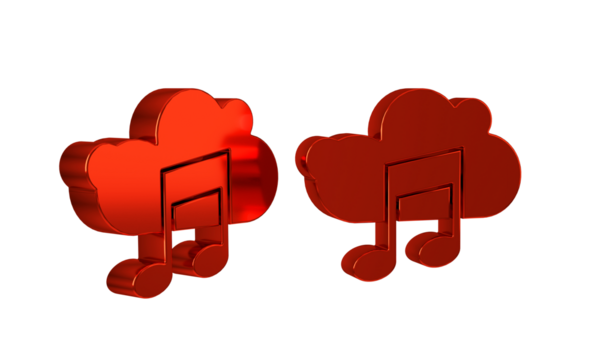 Red Music streaming service icon isolated on transparent background. Sound cloud computing, online media streaming, song, audio wave.
