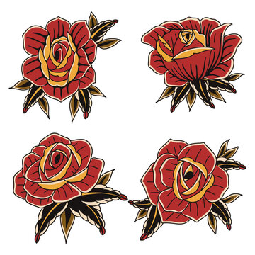traditional vintage rose flower tattoo illustration