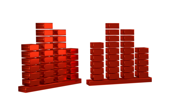 Red Music equalizer icon isolated on transparent background. Sound wave. Audio digital equalizer technology, console panel, pulse musical.