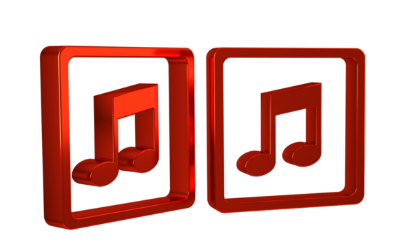 Red Music note, tone icon isolated on transparent background.