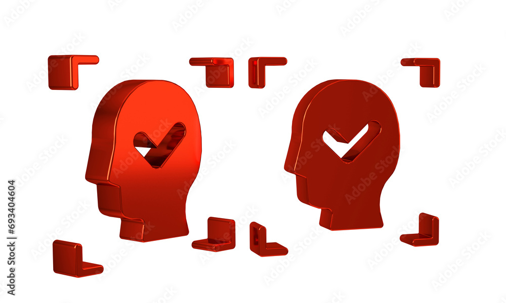 Poster red face recognition with check mark icon isolated on transparent background. face identification sc